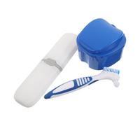 FRCOLOR Denture Care Kit Soft Toothbrush for False Teeth Portable Travel Case for Retainer Cleaning and Storage Lightweight Denture Brush Case