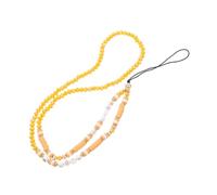FRCOLOR DIY Crystal Beaded Phone Lanyard with Alphabet Pottery Charms Lightweight Decorative Hanging Rope for Mobile Phones Bags Keychains Yellow Accessory Gift for Women