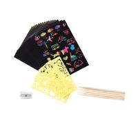FRCOLOR DIY Scratch Paper Art Kit Thick Black Coated Cards with Bamboo Pens Safe Craft Set for Birthday Halloween Family Activities Creative Drawing and Doodling