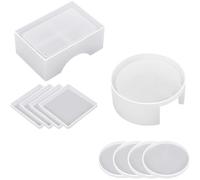 FRCOLOR DIY Silicone Coaster Mold Set with Resin Casting Tray, 10pcs and Square Cup Mat Storage Box for Epoxy Crafting and Home Decor