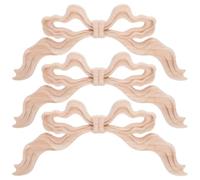 FRCOLOR Door Applique Trim, 3pcs Bow Knot Carved Cutouts for Kitchen and Living Room Cabinet Doors, Beige Wooden Decorative Pieces with Hollow Structure for Retro Home Decor