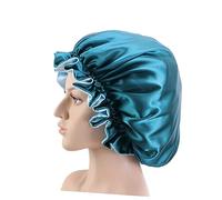 FRCOLOR Double Layer Satin Bonnet Sleeping Hat for Women Extra Large Round Peacock Blue Hair Care for Beauty Treatments and Hair Loss