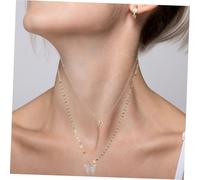 FRCOLOR Double Layered Butterfly Necklace for Women Minimalist Collarbone Chain with Charm Pendant Fashionable Layered Neck Jewelry for Casual and Formal Occasions