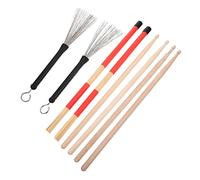 FRCOLOR Drum Sticks Set with Jazz Wire Brushes and Drumsticks Comfortable Grip for Low Volume Practice and Live Performances Includes Red Velvet Bag for Musicians and Instrumentalists