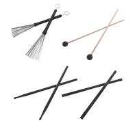 FRCOLOR Drumsticks with Anti-slip Holder and Nylon Brushes Wood Mallets Wire Drum Brushes for Jazz Rock and Pop Drummers Black Drum Accessory Kit with Storage Bag