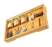 FRCOLOR Early Learning Lock for Montessori Educational Unlocking Game with Copper Lock and Bamboo Tray Creative Teaching Device for Hand-eye Coordination Development