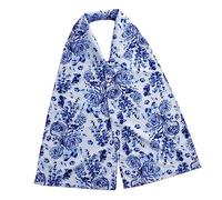 FRCOLOR Elderly Bibs for Eating Women Blue Polyester Stain Resistant Clothing Protector Reusable Washable Adult Dining Scarf Bib for Seniors with Elegant Printed Design