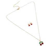 FRCOLOR Elegant Cherry Necklace and Earrings Set for Women, Stainless Steel Material with Crystal Earrings, Suitable for Sensitive Skin, for Daily Wear and Special Occasions