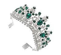 FRCOLOR Elegant Green Rhinestone Bridal Crown with Alloy Comb Wedding Headdress Photography Accessory for Bride Prom and Special Occasion Headwear
