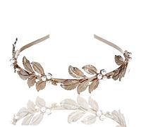 FRCOLOR Elegant Pearl Headband Bridal Hair Accessory for Wedding Leaf Headpiece Gold Headband