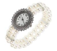 FRCOLOR Elegant Pearl Watch for Women with Double Rows of Imitation Pearls, Lightweight Design and Comfortable to Wear Silver Bracelet Watch Suitable for Business and Casual Occasions