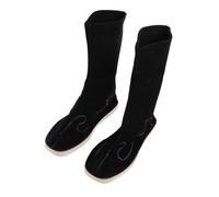 FRCOLOR Embroidered Chinese Ancient Tradition Boots Mid Calf Hanfu Shoes for Men Black PU Material Non Slip Sole Performance Footwear Traditional Design