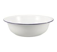 FRCOLOR Enamel Foot Wash Basin, Retro 30cm White Bowl with Blue Rim for Foot Bath, Face Washing, Laundry, and Home Spa Pedicures