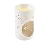 FRCOLOR Essential Oil Burner Stylish White Aromatherapy Burner with Hollow Dragonfly Pattern Ceramic Tea Light Holder and Provides Stable Standing That Casts Beautiful Patterns for Living