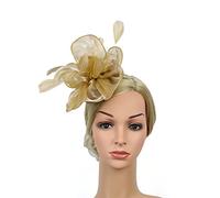 FRCOLOR Fascinator Feather Headband / Clip Party Wedding Royal Ascot Races Hair Accessories Headdress (Golden)
