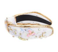 FRCOLOR Fashionable Knotted Headband for Women with Dazzling Rhinestones and Elegant Gold Trim for Weddings and Parties Comfortable High Crown Hairband Cute Boho Accessory
