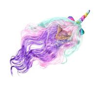 FRCOLOR Fashionable Long Wave Hair Wig Unicorn Wig Bangs Glitter Ears for Cosplay