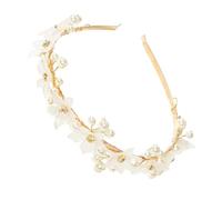 FRCOLOR Faux Pearl Bridal Tiara Hairband Elegant Wedding Hair Accessory for Women for Outings Birthdays Festivals and Special Occasions Unique Floral Design Hair Hoop