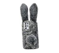 FRCOLOR Fluffy Soft Tpu Phone Case for Ultra Plush Rabbit Cover with Camera Frame Winter Hand Warmer Cartoon Style for Women and Students