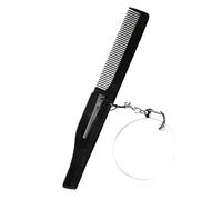FRCOLOR Folding Beard Comb with Keychain and Small Oval Mirror, Fine Tooth Portable Foldable Pocket Comb in Black, Acrylic and Plastic, Designed for Men’s Travel and Trip Use