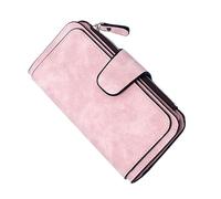 FRCOLOR Frosted PU Long Wallet with Snap Closure Stylish Three Fold Wallet for Women and Portable Design with Multiple Card Slots for Daily Use Pink