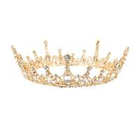 FRCOLOR Full Round Crystal Crown, Gold Crown Headband Princess Tiara Headband Bridal Hair Jewelry Crystal Rhinestone Headband Bridal Headpieces for Wedding, Party (White)