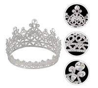 FRCOLOR Full Round Crystal Crown,Round Crowns Rhinestone Bridal Tiara Wedding Crown Rhinestone Headbands for Women,Girls(Silver)
