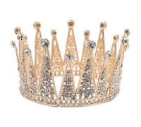 FRCOLOR Full Round Rhinestone Bridal Crown Crystal Tiara Headpiece for Women, Gold Wedding Birthday Hair Accessories