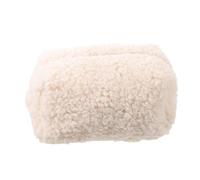 FRCOLOR Fuzzy Plush Makeup Bag with Large Capacity Storage, Portable and Convenient Access Cosmetic Pouch for Travel and Holiday Present, Cute Beige Soft Cosmetic Organizer for Women