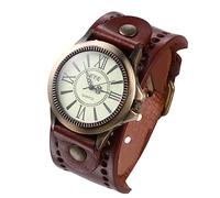 FRCOLOR Girls Leather Watch Retro Bracelet Quartz Wrist Watch Ultra Thin Genuine Cowhide Strap Slim Leather Wristwatch Easy to Read