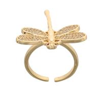 FRCOLOR Gold Plated Adjustable Dragonfly Ring for Women with Dazzling Zirconia Accents Stylish Open Design for Weddings Anniversaries and Daily Wear