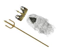 FRCOLOR Gold Trident Prop and Adjustable King Costume Crown Set for Adults, Comfortable Fit Mythology-inspired Accessories for Stage Performance and Role Play