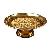 FRCOLOR Golden Alloy Fruit Worship Plate with High Base for Temple Offering, Space-Saving Design Decorative Tribute Holder Suitable for Buddhist Supplies and Religious Sacrifices