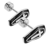 FRCOLOR Gothic Cross Coffin Earrings with Mirror Finish for Men and Women 2pcs Black Copper and Titanium Steel Needle Comfortable Layered Fashion Design for Halloween Party