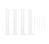 FRCOLOR Graduated Cylinder Kit with 4 Plastic Measuring Cylinders 100ml and 5 Droppers 3ml, Featuring Tapered Pour Spout and Accurate Scales for Laboratories and Liquid Measuring