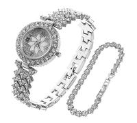 FRCOLOR Graduation Festival Women's Rhinestone Jewelry Set Featuring a Luxury Quartz Wrist Watch with Three-pin Display and Metal Bracelet, for Elegant Occasions and Daily Fashion Wear