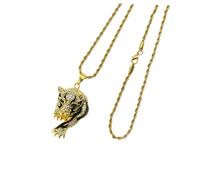 FRCOLOR Green Eye Diamond Tiger Head Pendant Necklace for Women Fashion Clavicle Chain Jewelry Wild Animal Design for Girls
