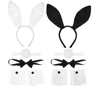 FRCOLOR Halloween Bunny Costume Set Rabbit Ears Headband and Tail Bow Tie Cosplay Accessory for Women Girls Black White