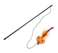 FRCOLOR Halloween Cat Teasing Wand with Yellow Pumpkin Plush, Interactive Teaser Stick for Cats and Kittens, Multifunctional Pet Plaything for Indoor Use