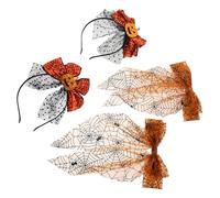 FRCOLOR Halloween Decorative Hair Accessories Pumpkin Themed Mesh Bow Barrettes Spider Web Hair Clips for Party Photo Props