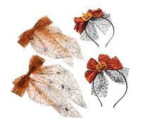 FRCOLOR Halloween Pumpkin Bow Headband with Orange Spider Web Mesh Bows and Pumpkin Hair Barrettes Spooky Fall Hair Accessories for Women for Halloween and Thanksgiving Party Decorations