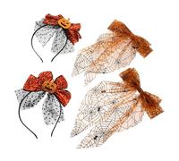 FRCOLOR Halloween Pumpkin Headband Mesh Bow Hair Clips Spider Web Hair Accessories Orange Pumpkin Hoops for Girls Halloween Party Photo Props