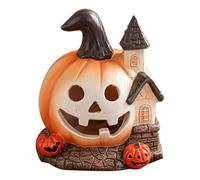FRCOLOR Halloween Resin Pumpkin Haunted House Figurine Ghost Design, Faderesistant and Longterm Use Resin Ornament for Tabletop and Shelves, Spooky Halloween Festival Decoration
