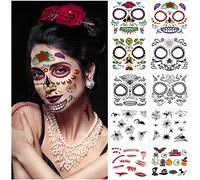 FRCOLOR Halloween Tattoos 10 Sheets,Temporary Waterproof Face Body Tattoo for Halloween Makeup Masquerade Party Cosplay Costume