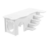 FRCOLOR Hamster House with Ladder and Two-room Hideout, Plastic Small Animal Cage Decor for Hamsters and Guinea Pigs, White Indoor Habitat Bed for Small Pets