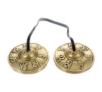 FRCOLOR Handmade Nepal Tingsha Cymbals Small Brass Religious Percussion Instrument for Yoga Meditation with Six-character Pattern Portable Harmonic Chime Bells for Healing and Mindfulness