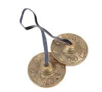 FRCOLOR Handmade Pure Brass Yoga Meditation Bell Cymbals with Eight Treasures Auspicious Pattern and Storage Bag - Copper Percussion Instrument for Spiritual Practice and Religious
