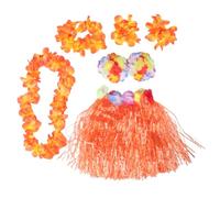 FRCOLOR Hawaiian Grass Skirt Set for Breathable Plastic Luau Dance Costume with Floral Headpiece Necklace Wristbands Lightweight Party Outfit for Stage Performances and Cultural Events