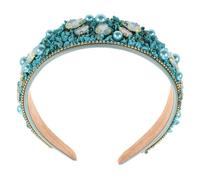 FRCOLOR Headband with Crystal Rhinestones, Wide Turquoise Fabric Design, Comfortable Fit for Birthday Parties and Daily Wear