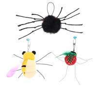 FRCOLOR Interactive Cat Refill Set 3Pcs Soft Plush Insects Featuring Crinkle Tarantula, Bee, and for Indoor Kitten Play and Teaser Wand Attachment